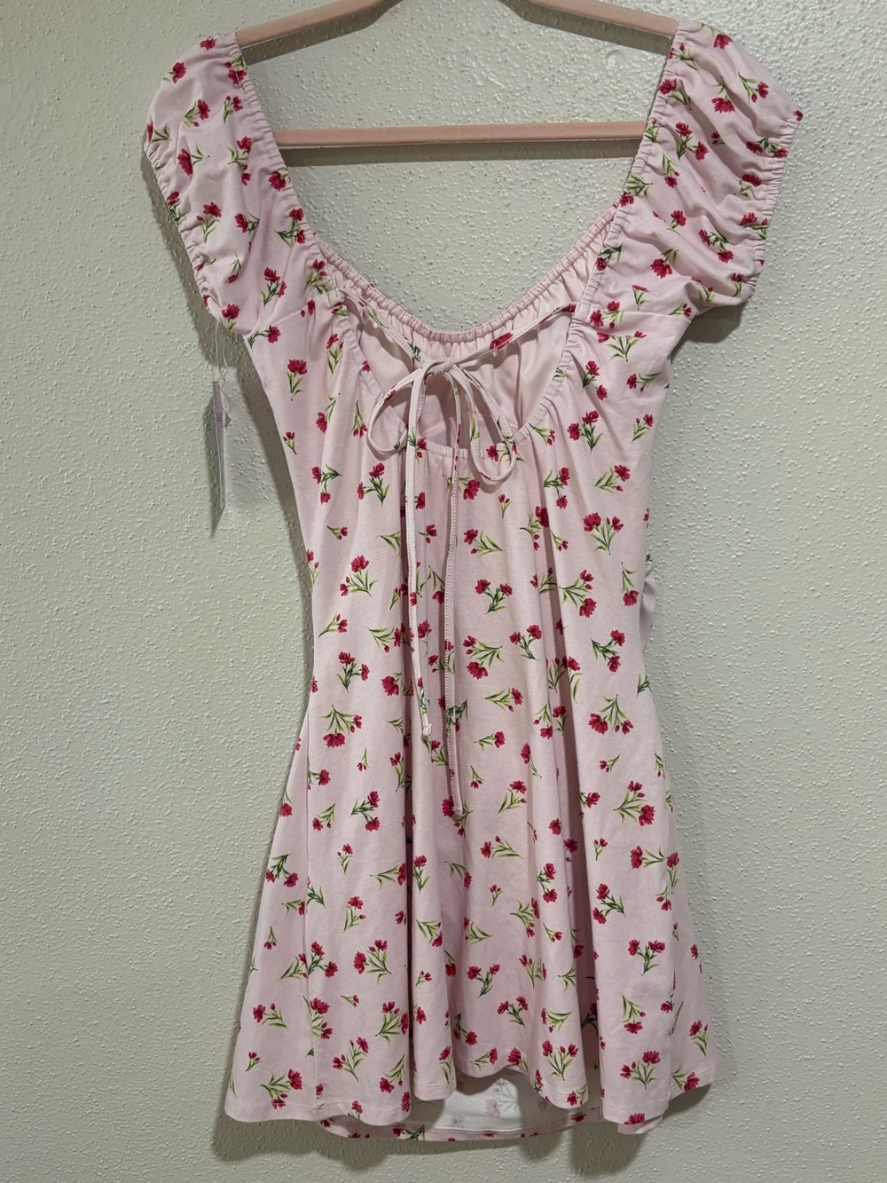 NWT Wild Fable Pink Floral Mini Dress | Puff Sleeve Cottagecore | Size Medium - Picture 4 of 7